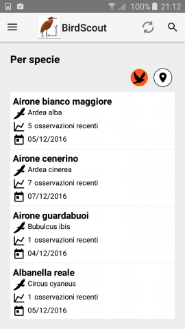 BirdScout avvistamento specie